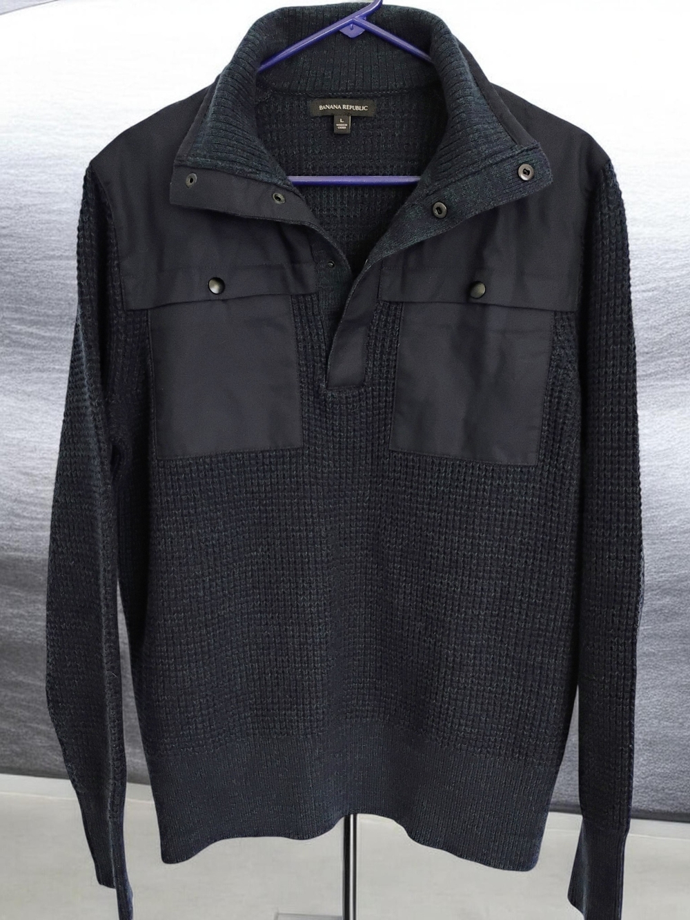 Banana Republic Men Merino Wool Blend Chest Pocket Snap Pullover Sweater LN Lrg